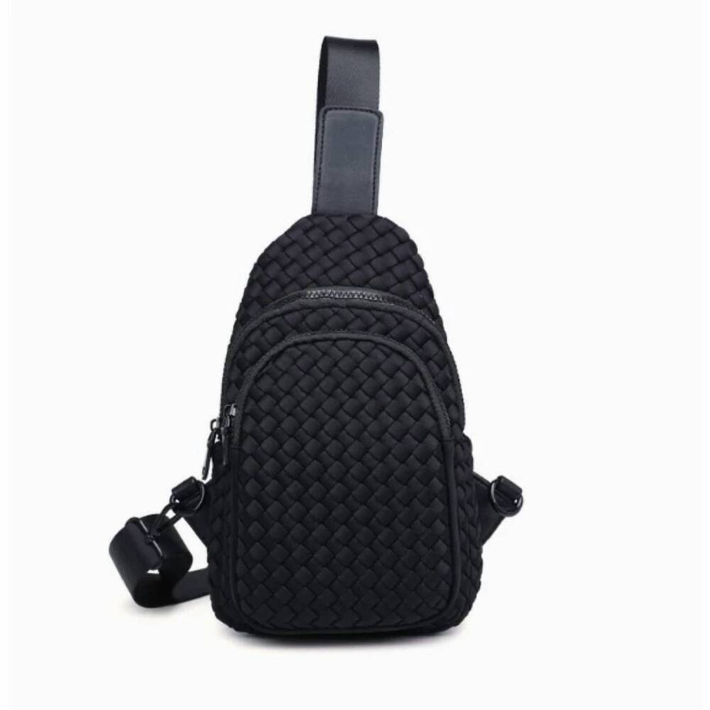 NEW SOL AND SELENE women's beyond the horizon woven neoprene sling backpack in b